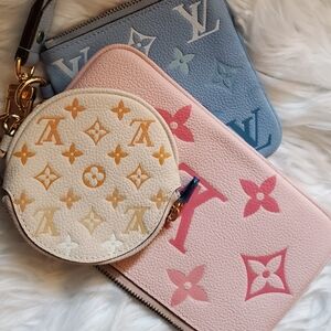 Elegant Pouch/Clutch Set Of 3-in Pink, Blue, and Cream-1 Wrist Strap